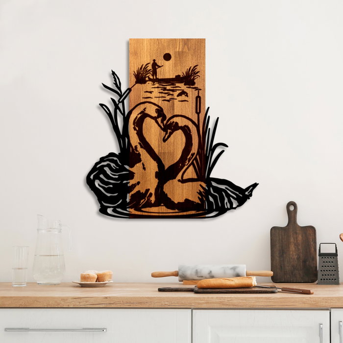 Wallity Swan Lake Escultura de Pared en Nogal y Negro